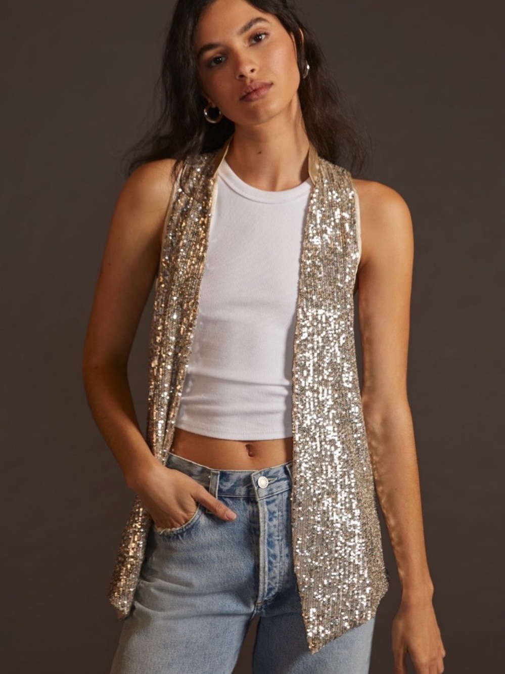 ANTHROPOLOGIE Relaxed Sequin Open-Front Vest